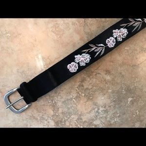 Used 2X Black Velvet Like Floral Stitched Belt